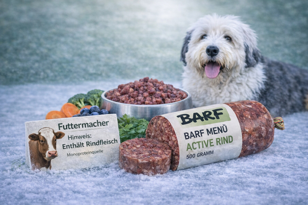Barfmenü Active für Hunde – Tiefgefrorenes BARF-Futter mit Rind & Gemüse –  Omas Hundekekse